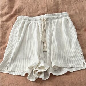 Waffle Knit Athletic Shorts with Drawstring - Cream